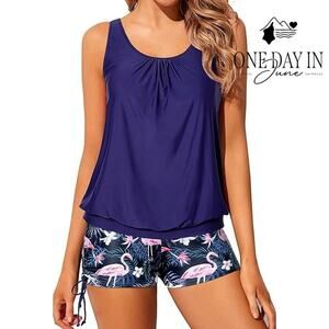 Yonique Blouson Boyshort Tankini Swimsuit Size M